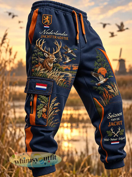 Herenbroek met grafische print en thema jachtseizoen - A / S