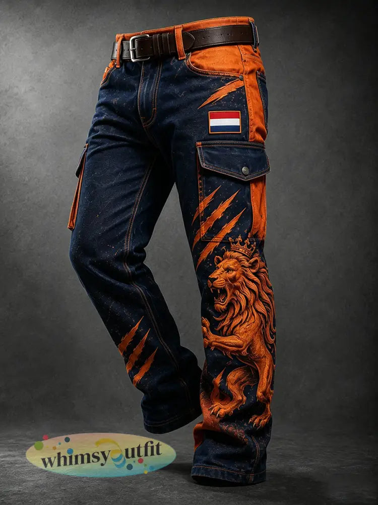 Herenbroek met retro leeuwenprint en lange zakken - A / S