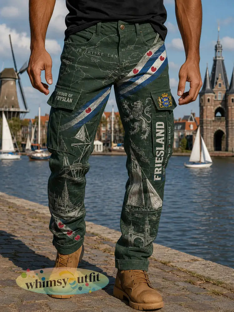 Herenbroek met stedelijk herdenkingsmotief en lange cargobroek - A / S
