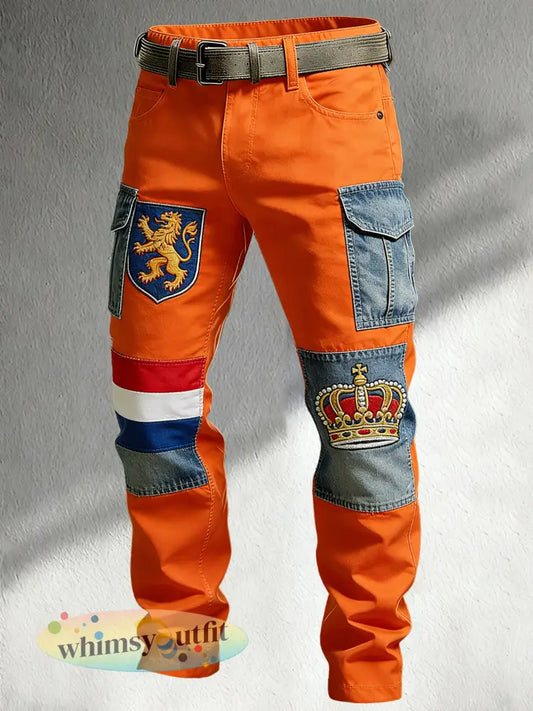 Herendag Nederlandse Koning Herdenking Art Patchwork Print Casual Broeken - A / S