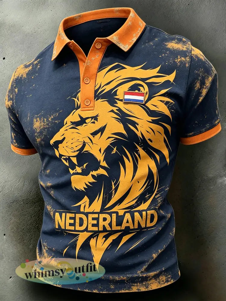 Herengestoorde leeuwenprint casual poloshirt - A / S