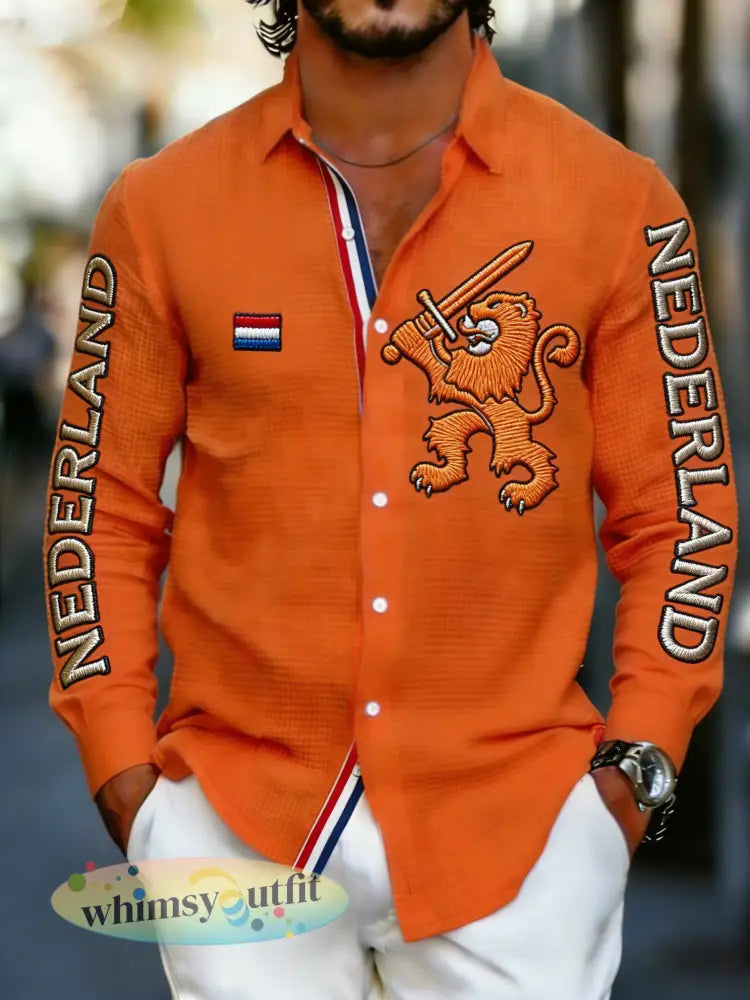 Herenhemd met koningsdagprint en lange mouwen - A / S