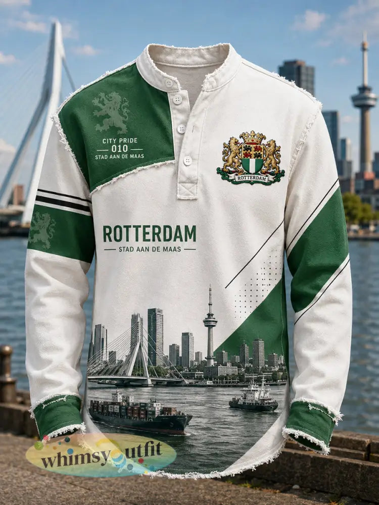 Herenhemd met lange mouwen en vintageprint in souvenirstijl van een stad - A / S