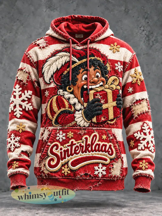 Herenhoodie met afgedragen print voor Sinterklaas casual en met capuchon - Rood / S