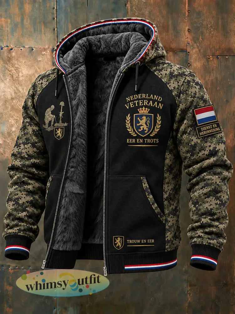 Herenhoodie met camouflageprint en lange mouwen in veteranenstijl - A / S