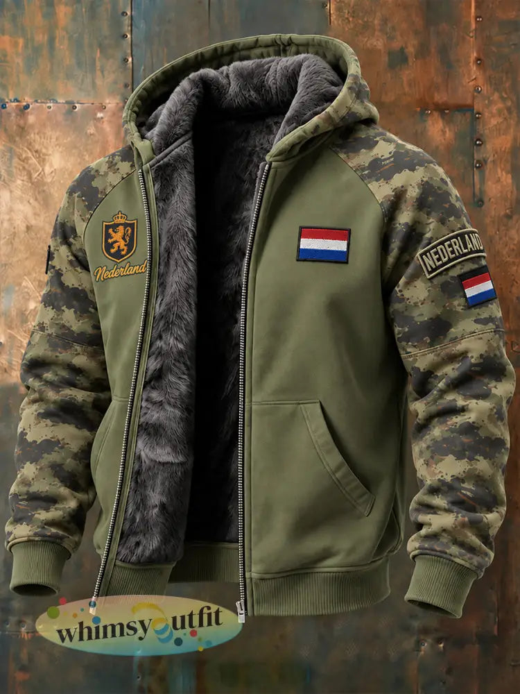 Herenhoodie met camouflageprint en lange mouwen in veteranenstijl - A / S