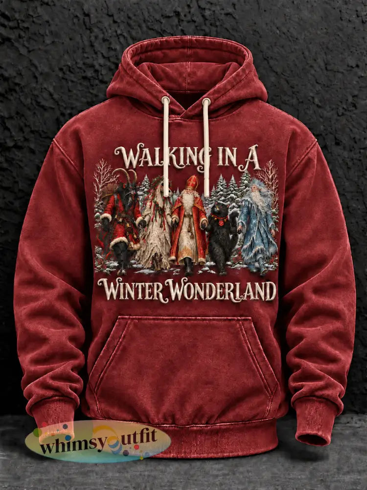 Herenhoodie met casual print ’Walking in a Winter Wonderland’ - Rood / S