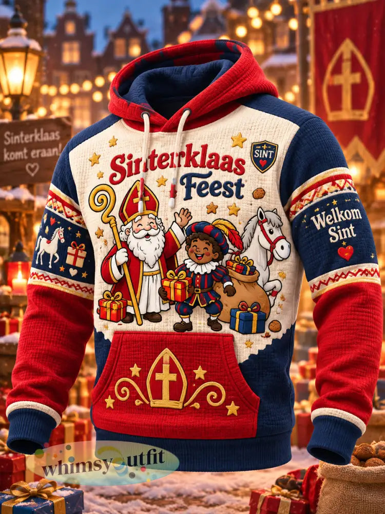 Herenhoodie met grafische print voor Sint Nicolaasdag gewafeld gebreid - A / S