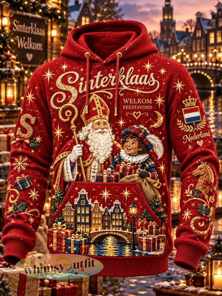 Herenhoodie met grafische print voor Sint Nicolaasdag gewafeld gebreid - A / S