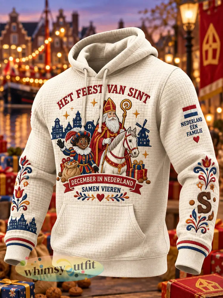 Herenhoodie met grafische print voor Sint Nicolaasdag gewafeld gebreid lange mouwen - A / S