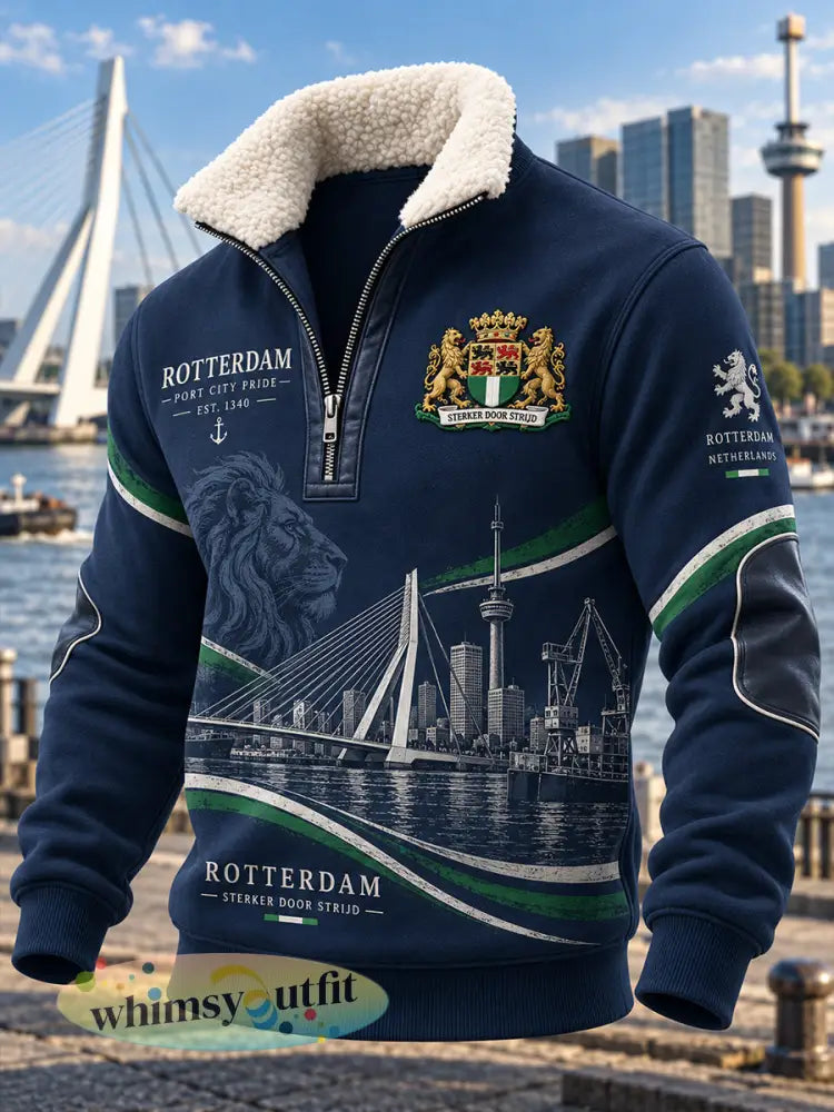 Herenhoodie met hoge hals en lange mouwen voorzien van een stedelijk herdenkingsmotief - A / S