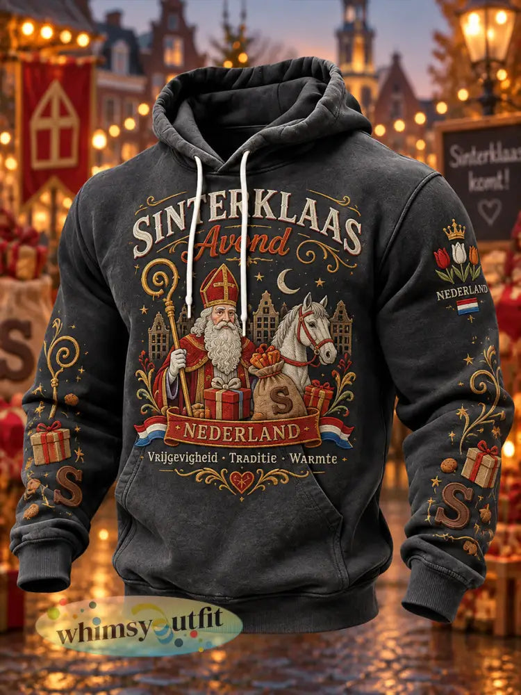 Herenhoodie met lange mouwen en grafische print voor Sint Nicolaasdag - A / S