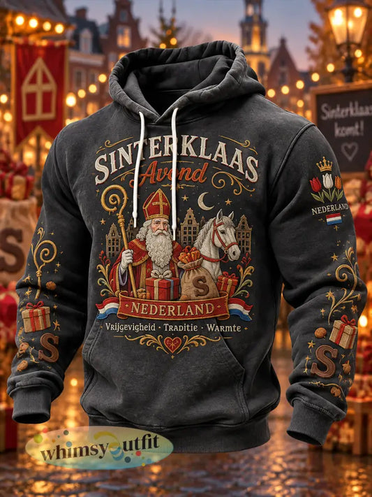 Herenhoodie met lange mouwen en grafische print voor Sint Nicolaasdag - A / S