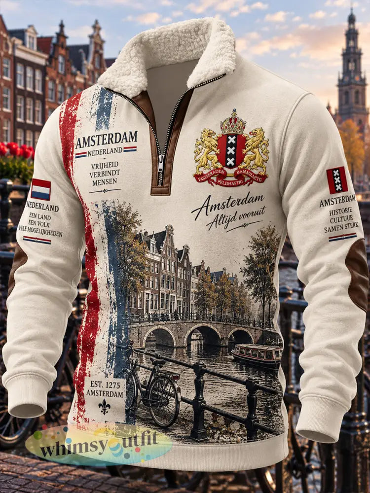 Herenhoodie met lange mouwen en opstaande kraag voorzien van een grafische print ter herdenking van de stad - A / S