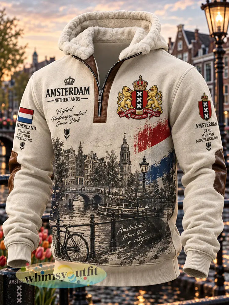 Herenhoodie met lange mouwen en opstaande kraag voorzien van een grafische print ter herdenking van de stad - A / S