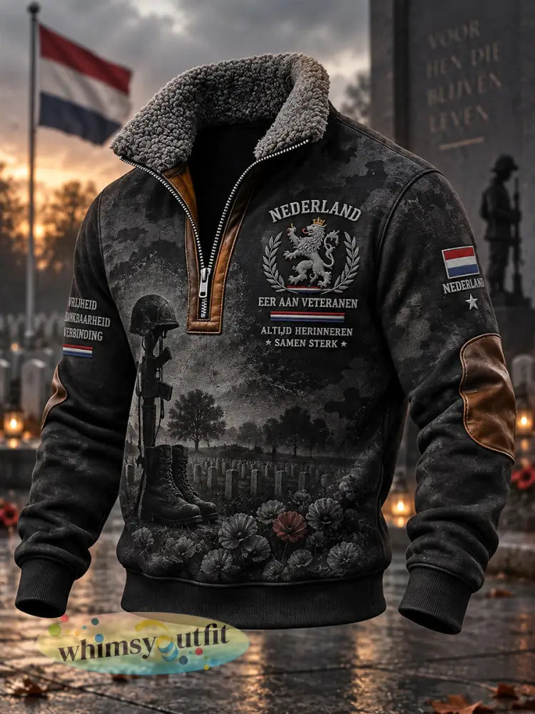 Herenhoodie met lange mouwen en opstaande kraag voorzien van een grafische print ter herdenking van veteranen - A / S