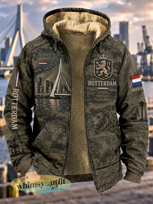 Herenhoodie met lange mouwen en rits voorzien van een stedelijk herdenkingsmotief - A / S