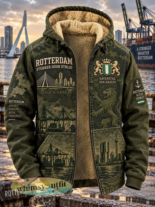 Herenhoodie met lange mouwen en rits voorzien van een stedelijk herdenkingsmotief - A / S