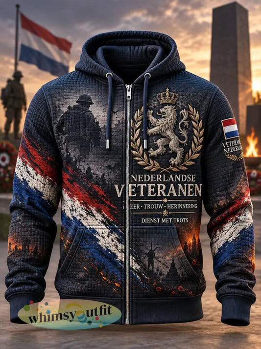 Herenhoodie met wafelstructuur en print met veteranenherinneringsthematiek - A / S