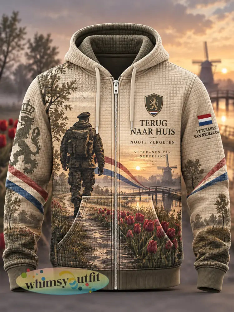 Herenhoodie met wafelstructuur en print met veteranenherinneringsthematiek - A / S