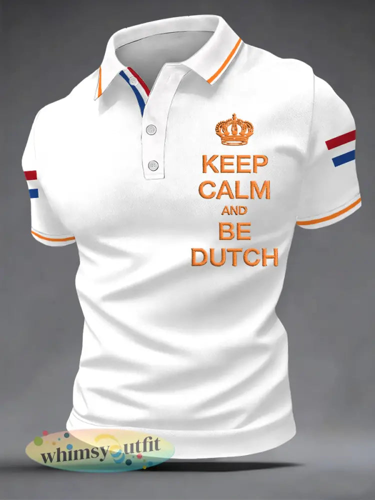 Herenhouden kalm en zijn Nederlands Nederland Vlag Print Casual Polo - Wit / S