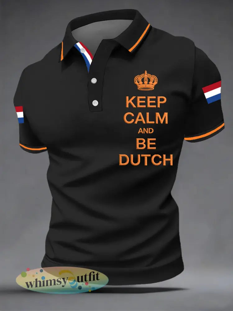 Herenhouden kalm en zijn Nederlands Nederland Vlag Print Casual Polo - Zwart / S