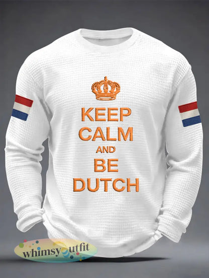 Herenhouden kalm en zijn Nederlandse print casual wafel lange mouw T-shirt - Wit / S