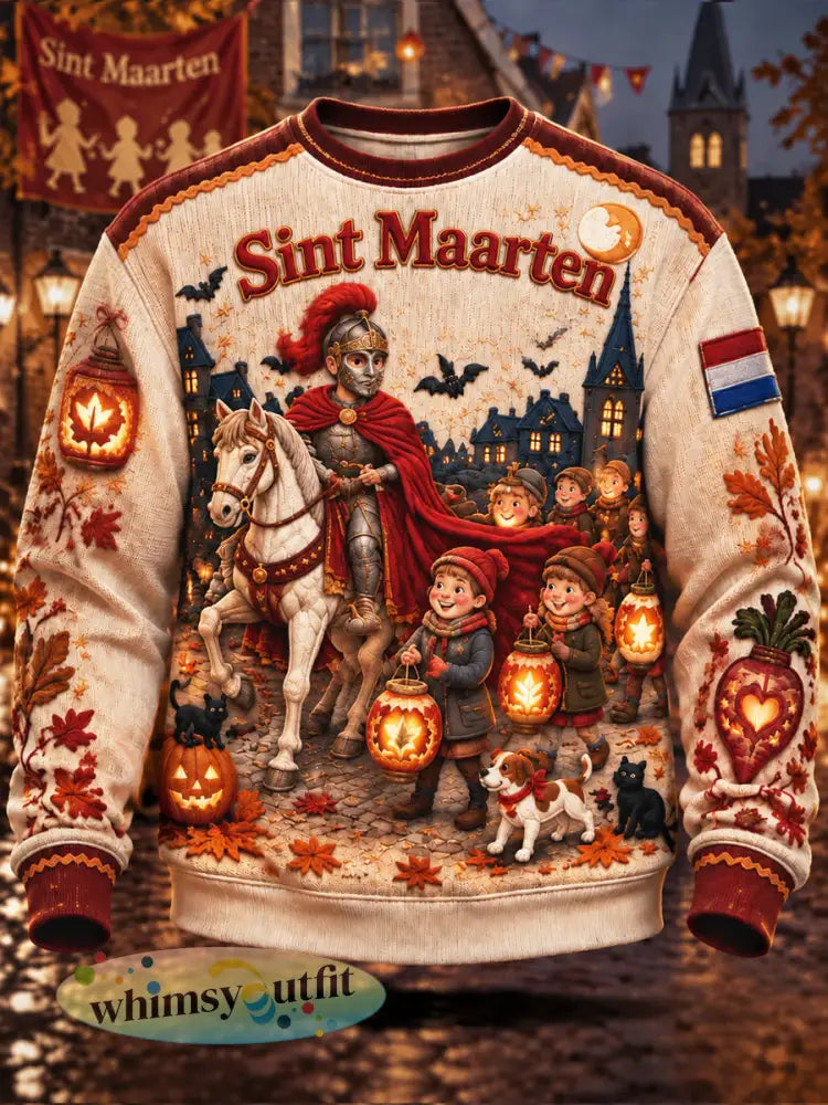 Hereninformeel sweatshirt met print van een Sint-Maartenslantaarn - Beige / S