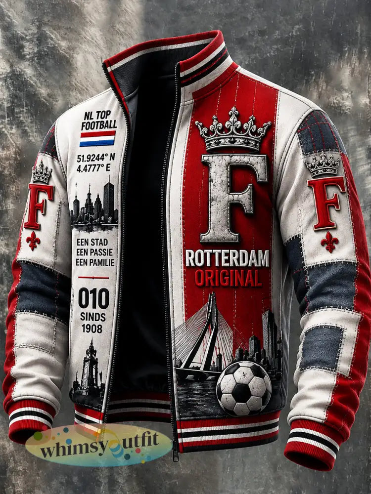 Herenjack met voetbalprint van Feyenoord casual en voorzien van rits - Veelkleurig / S