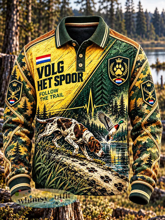 Herenjager hond patchwork print casual polo sweatshirt - Veelkleurig / S