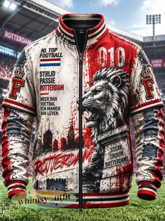 Herenjas in vintagestijl met Feyenoord- en leeuwenprint casual jas met ritssluiting uit Nederland - Veelkleurig / S