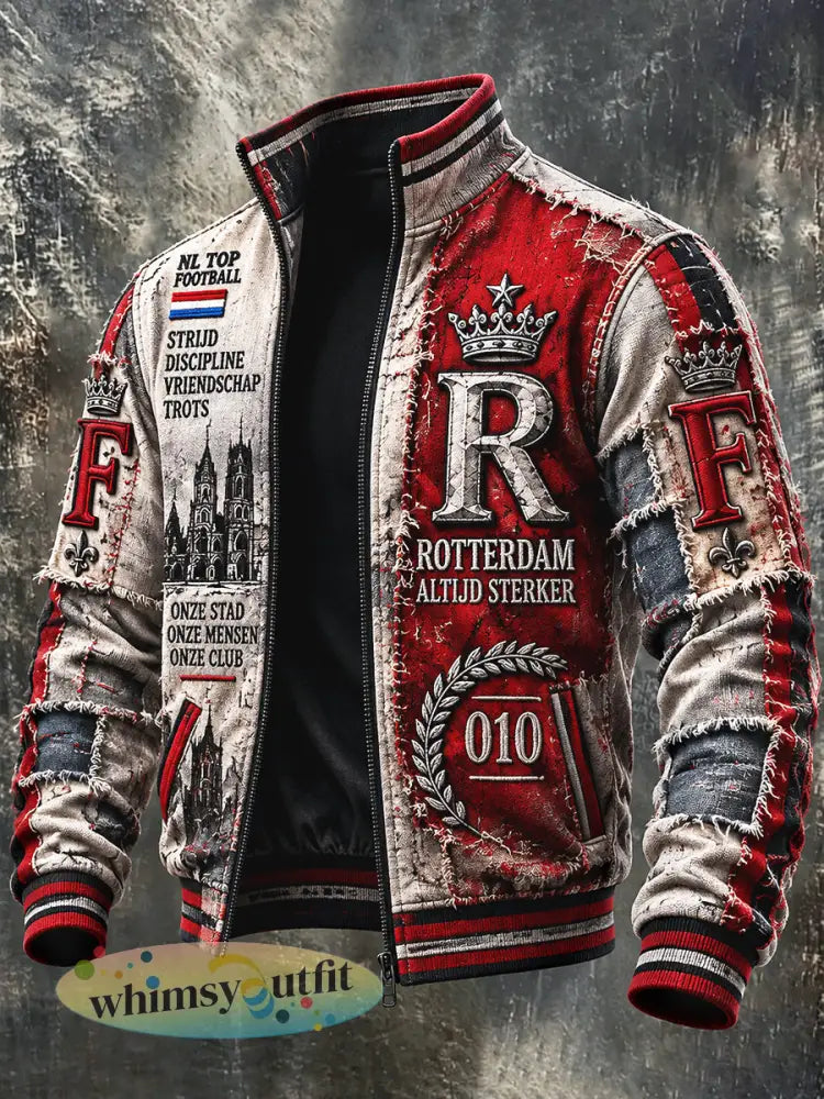 Herenjas in vintagestijl met Feyenoord-voetbalprint en ritssluiting voor dagelijks gebruik - Veelkleurig / S