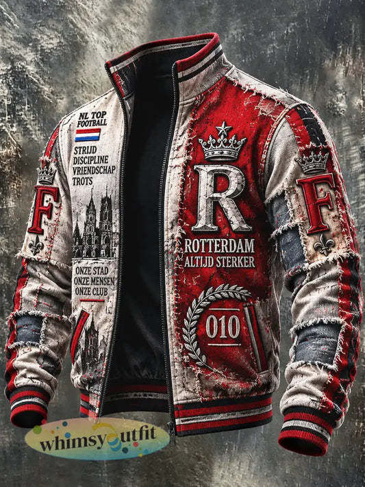 Herenjas in vintagestijl met Feyenoord-voetbalprint en ritssluiting voor dagelijks gebruik - Veelkleurig / S