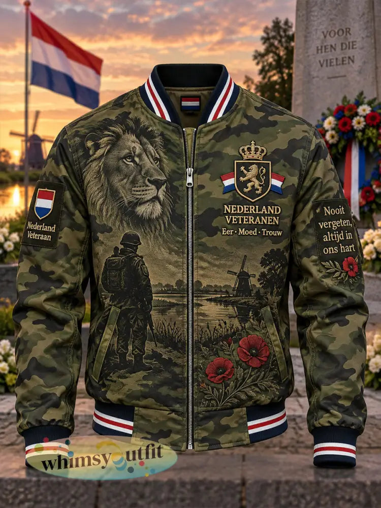 Herenjas met lange mouwen camouflage in veteraanthema en herdenkingsprint - A / S