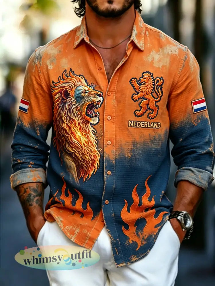 Herenjas met verweerd leeuwenmotief en wafelpatroon shirt met lange mouwen - A / S