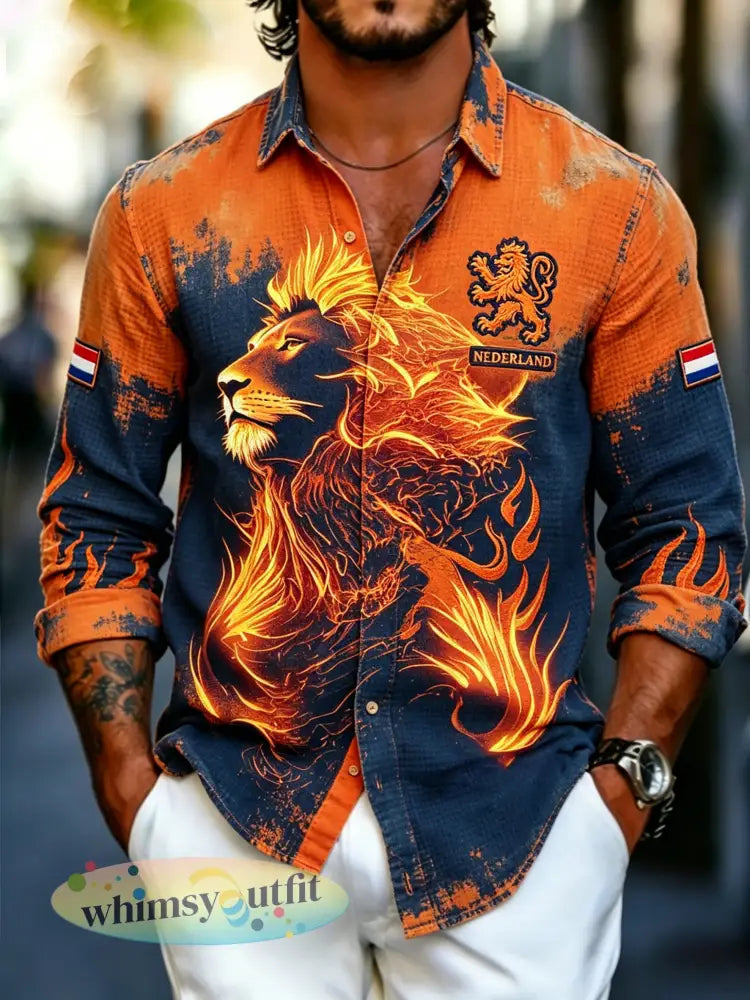 Herenjas met verweerd leeuwenmotief en wafelpatroon shirt met lange mouwen - A / S