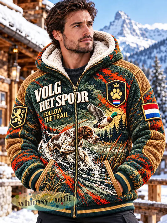 Herenjaseizoen voor heren print casual jasje met fleecevoering en capuchon - Veelkleurig / S