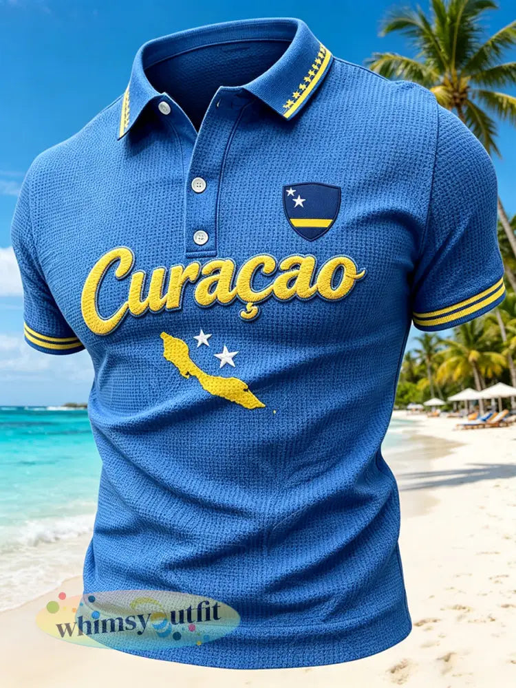 Herenjurk in eilandstijl met print gewafeld patroon en korte mouwen poloshirt - A / S