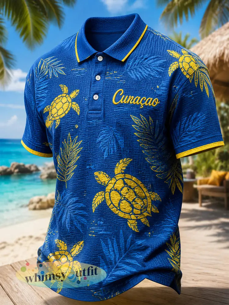 Herenjurk in eilandstijl met print gewafeld patroon en korte mouwen poloshirt - A / S