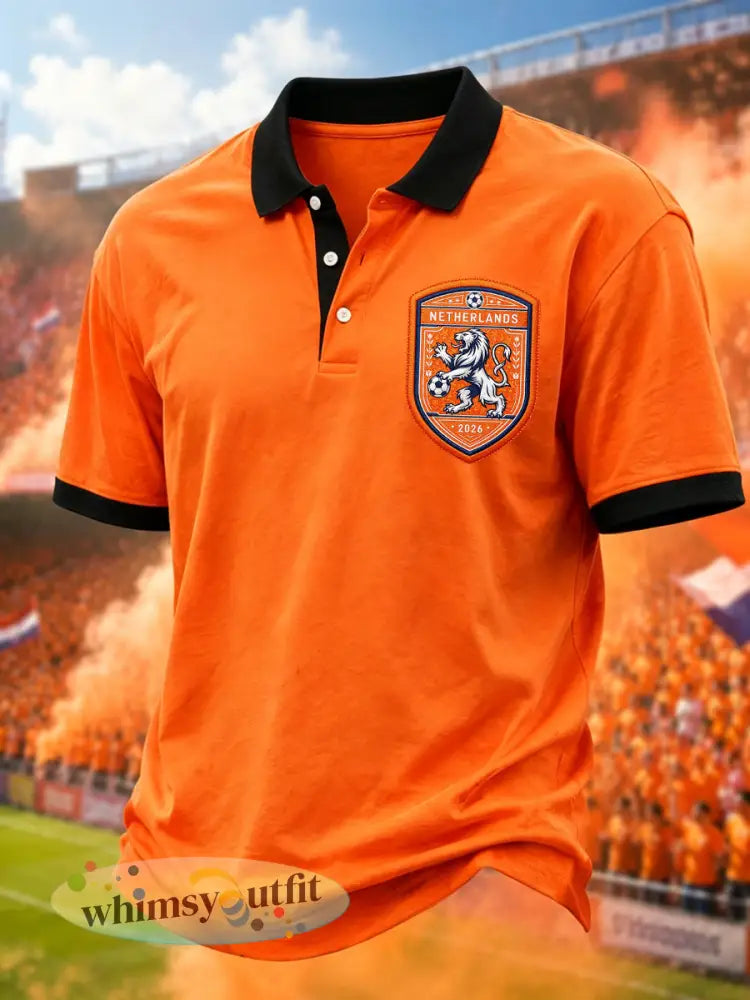 Herenkado voor voetbalfans bedrukt casual poloshirt - Sinaasappel / S