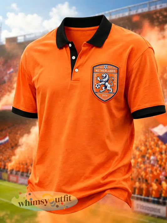 Herenkado voor voetbalfans bedrukt casual poloshirt - Sinaasappel / S