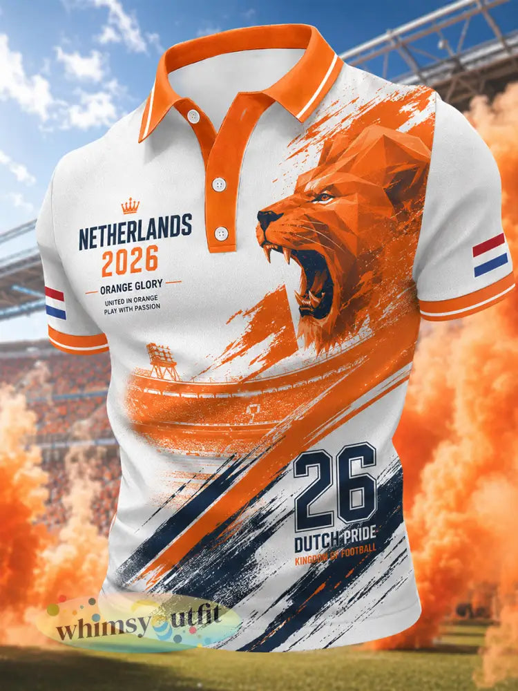 Herenkado voor voetbalfans bedrukt casual poloshirt - Sinaasappel / S