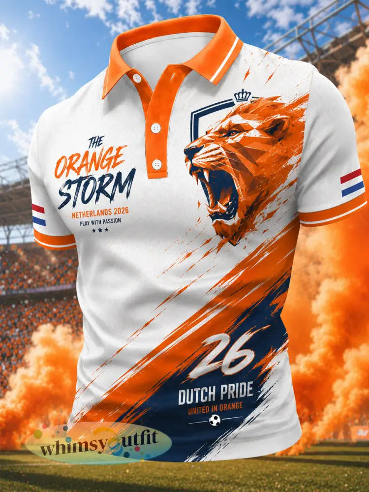 Herenkado voor voetbalfans bedrukt casual poloshirt - Sinaasappel / S