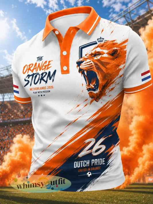 Herenkado voor voetbalfans bedrukt casual poloshirt - Sinaasappel / S