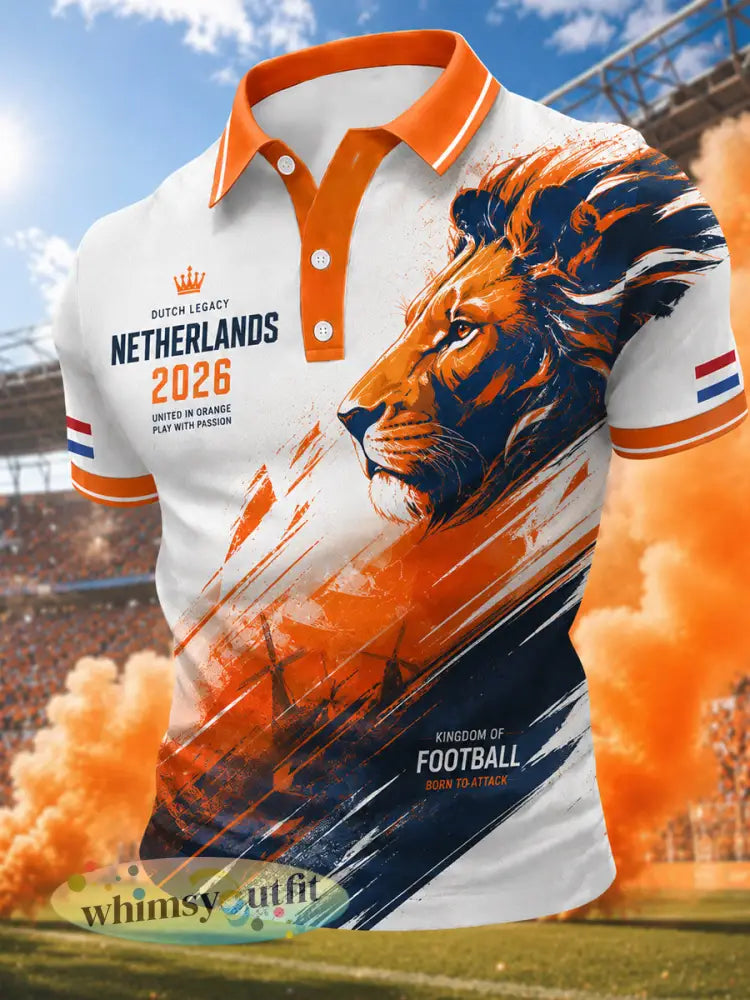 Herenkado voor voetbalfans bedrukt casual poloshirt - Sinaasappel / S