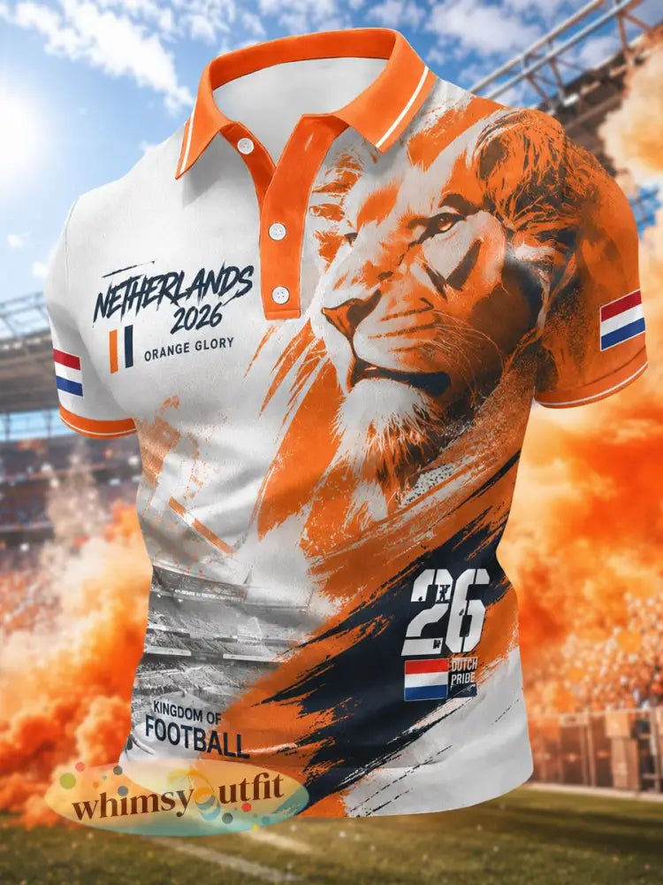 Herenkado voor voetbalfans bedrukt casual poloshirt - Sinaasappel / S