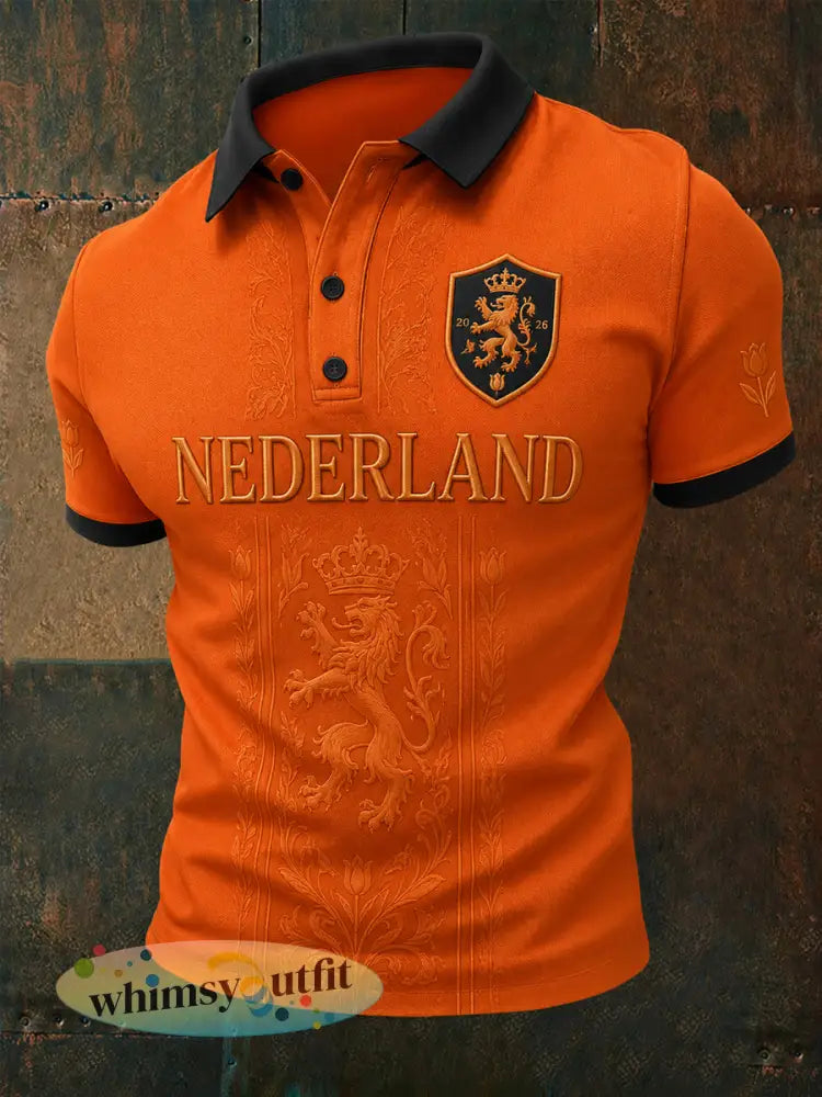 Herenkado voor voetbalfans bedrukt casual poloshirt - Sinaasappel / S