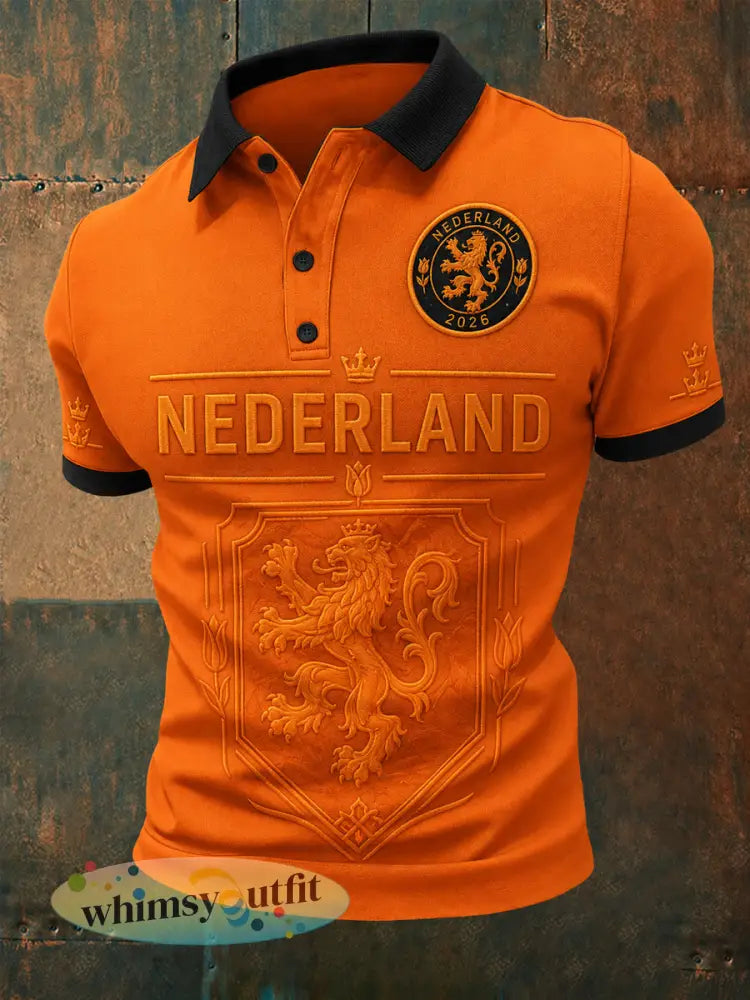 Herenkado voor voetbalfans bedrukt casual poloshirt - Sinaasappel / S