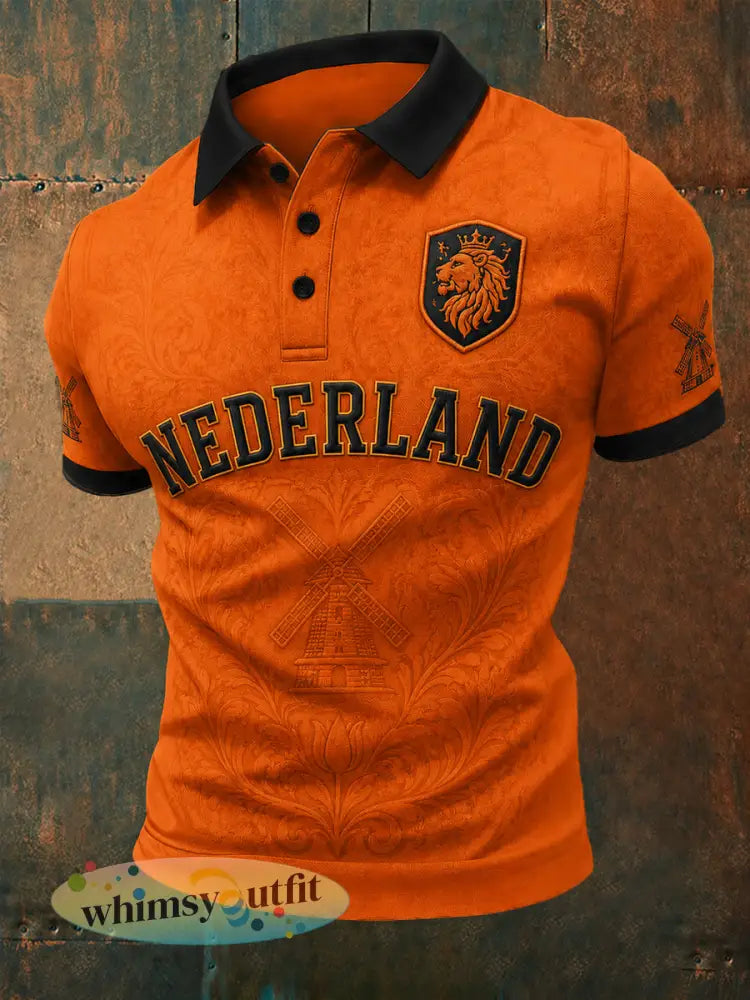 Herenkado voor voetbalfans bedrukt casual poloshirt - Sinaasappel / S