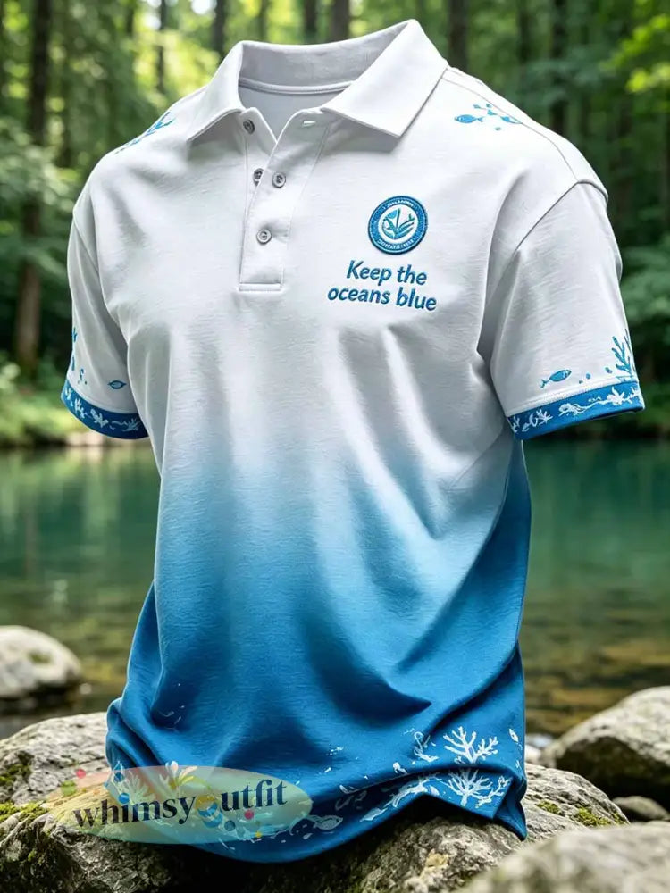 Heren’keep The Oceans Blue’ Gedrukt casual poloshirt - als foto / S